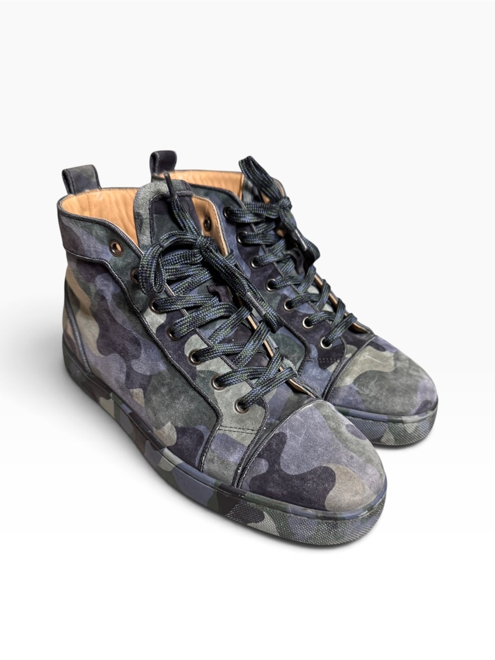 CHRISTIAN LOUBOUTIN Louis Flat Camo Suede High Top Sneakers EU 40 / US 7